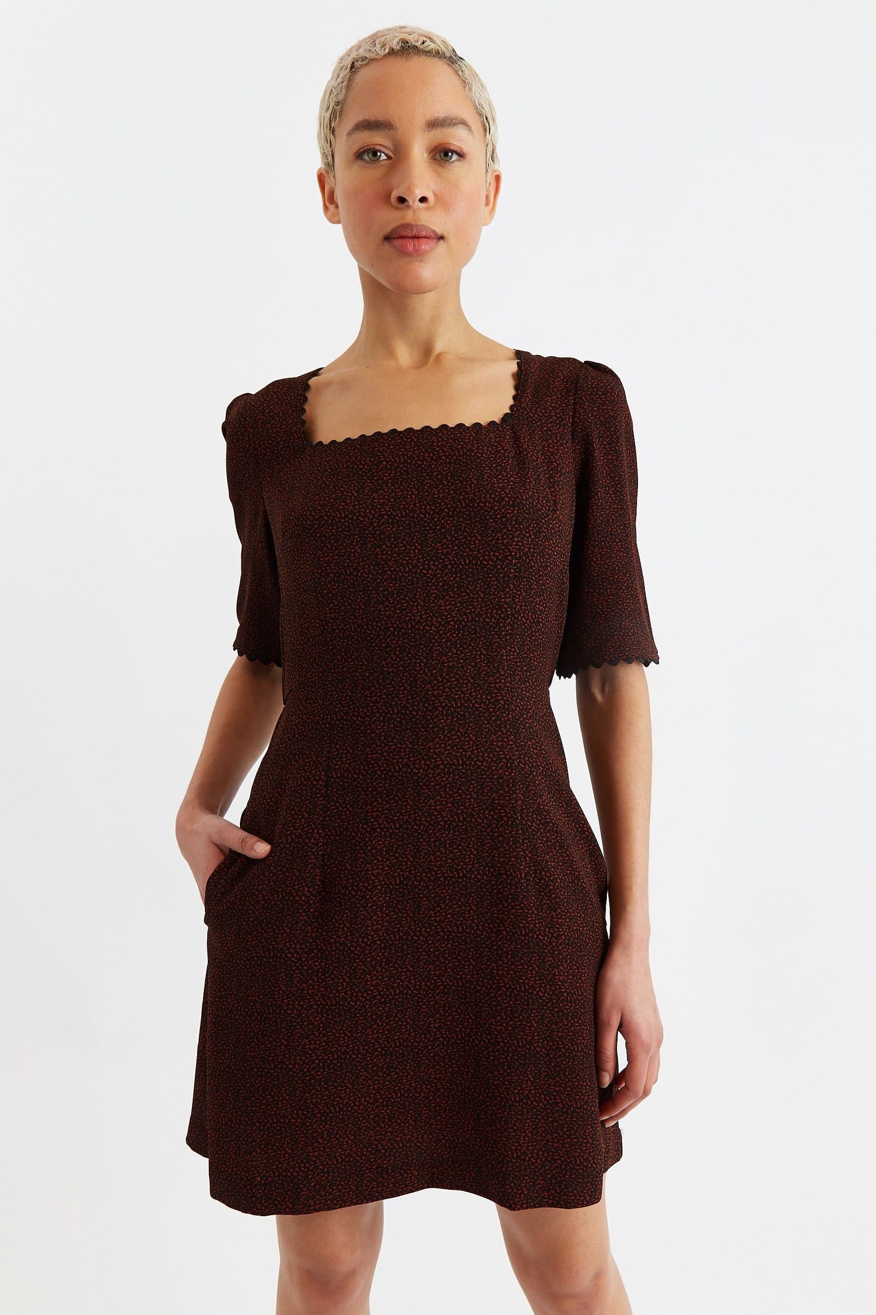 Louche Louche Women's Nova Freckle Print Square Neck MIni Dress in Red
