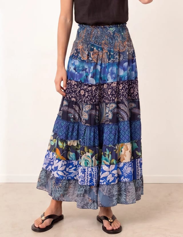 Blue Vanilla Multi Print Shirred Skirt - 2