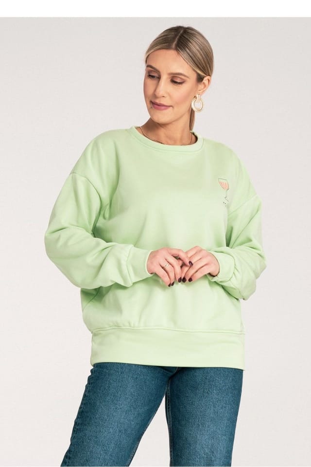 Love Lace Love Lace Women's Casual Loose Fit Embroidered Chest Sweatshirt in Green - 2