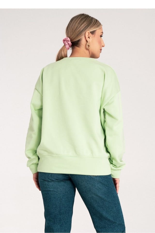 Love Lace Love Lace Women's Casual Loose Fit Embroidered Chest Sweatshirt in Green - 3