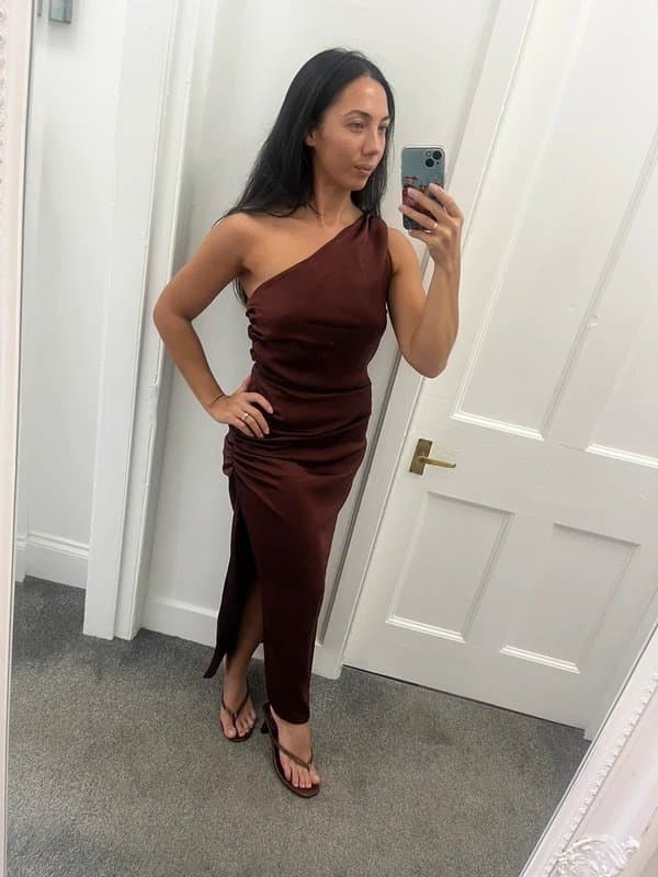 ASOS ASOS one shoulder satin ruched midi dress