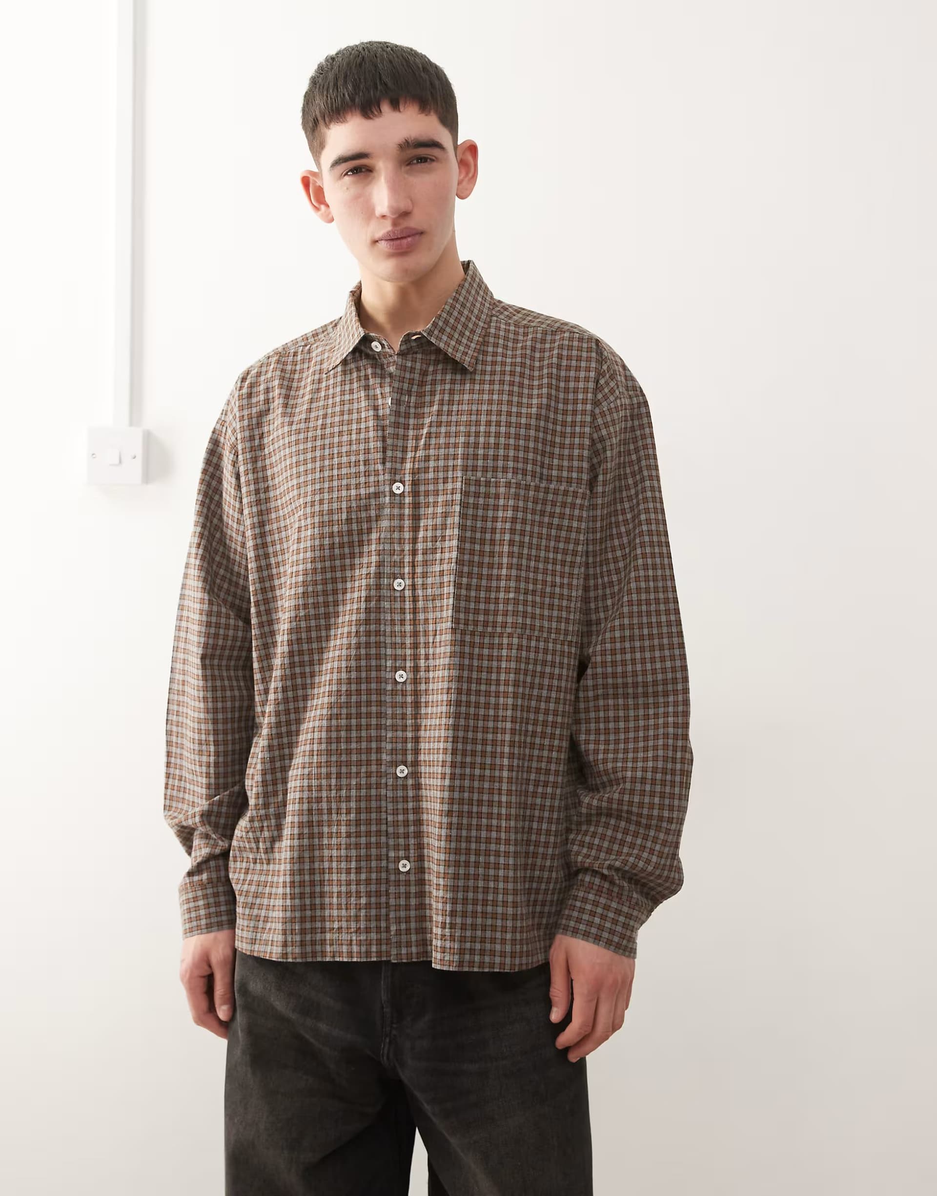 ASOS COLLUSION long sleeve oversized skate shirt in grey check