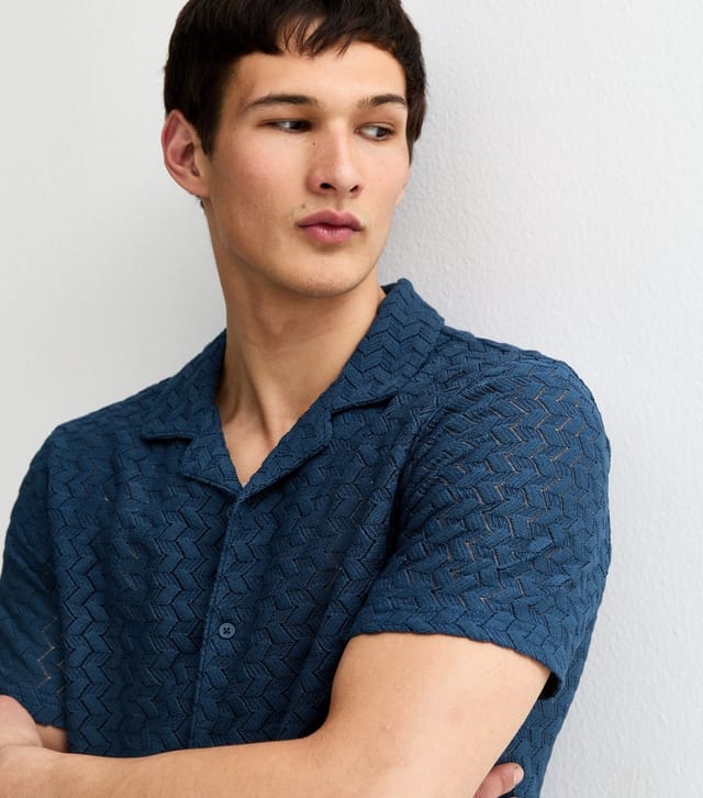 New Look Men's Navy Regular Fit Boxy Short Sleeve Chevron Knit Shirt New Look - 2