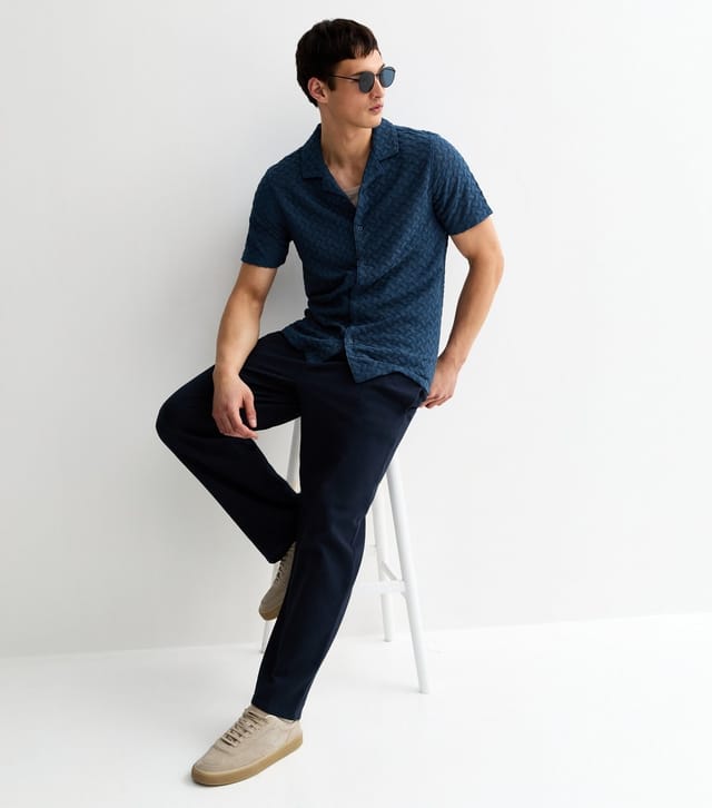 New Look Men's Navy Regular Fit Boxy Short Sleeve Chevron Knit Shirt New Look - 3