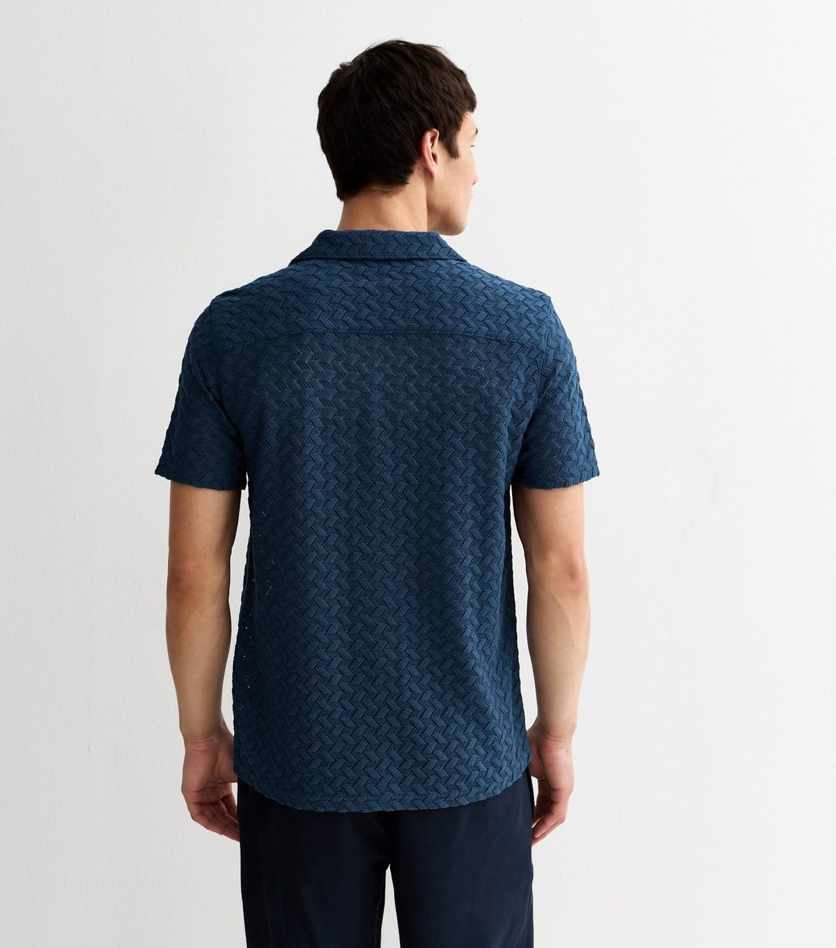 New Look Men's Navy Regular Fit Boxy Short Sleeve Chevron Knit Shirt New Look - 4