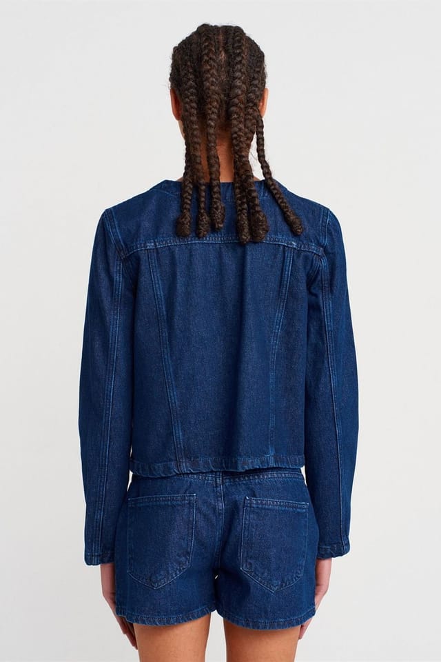 Dilvin Dilvin Women's Cotton Button Jacket in Dark Indigo - 2