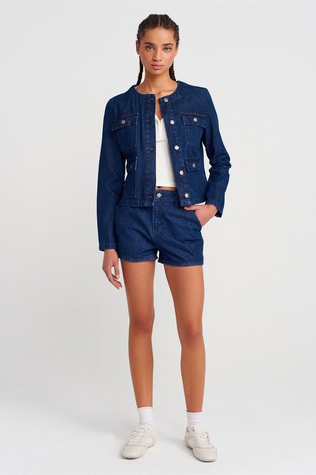 Dilvin Dilvin Women's Cotton Button Jacket in Dark Indigo - 4