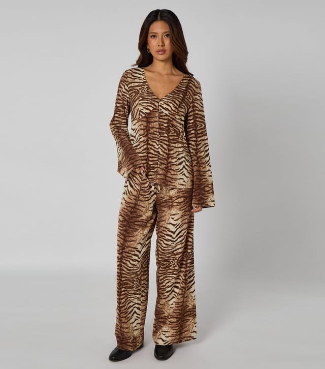 Urban Bliss Women's Brown Zebra Print Wide Leg Trousers Urban Bliss New Look - 2