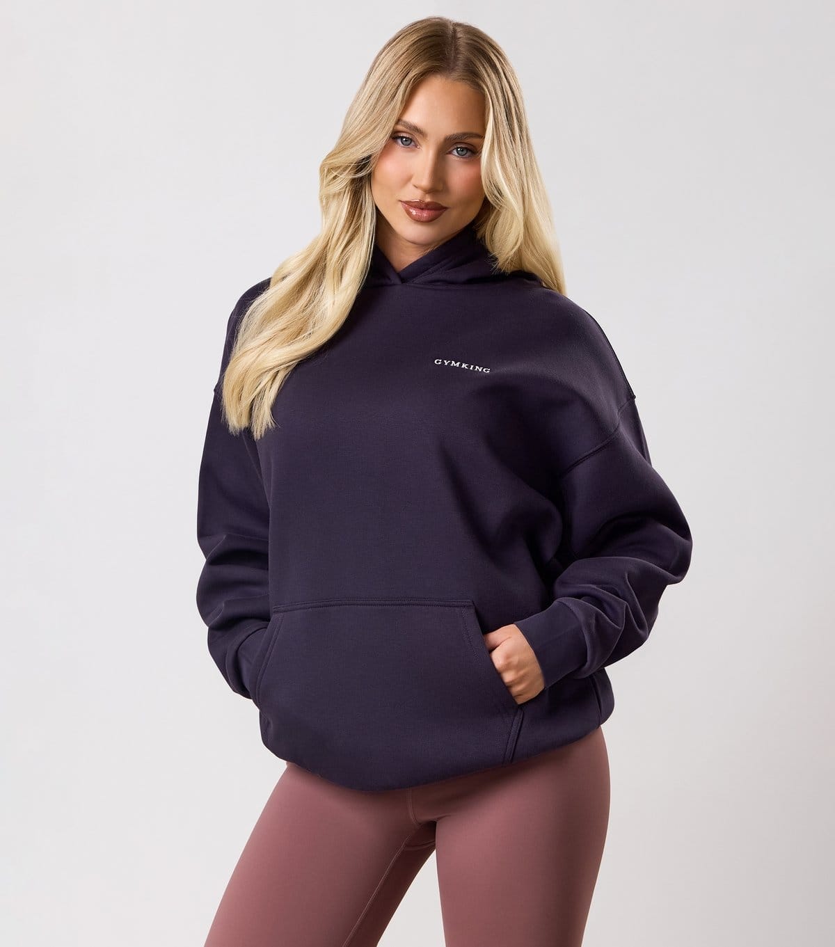 Gym King Women's Dark Purple Embroidered Logo Relaxed Hoodie Gym King New Look - 1