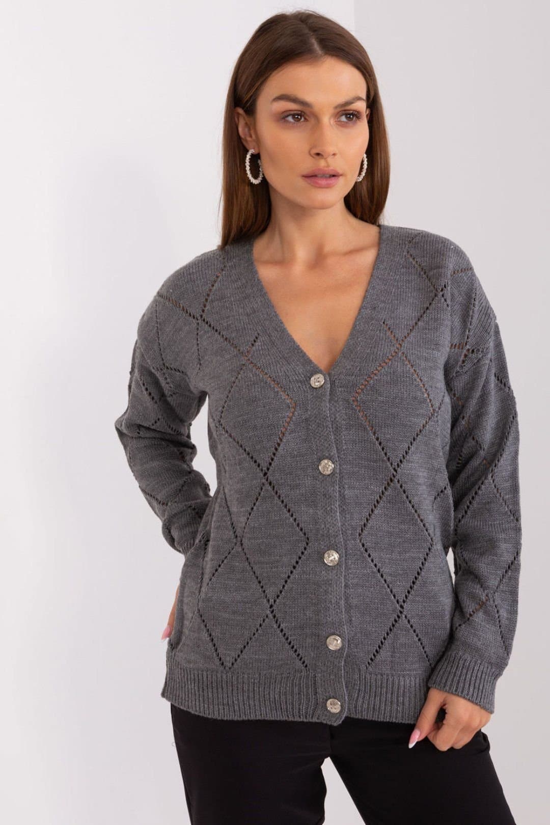 Love Lace Love Lace Grey V-Neck Button Cardigan