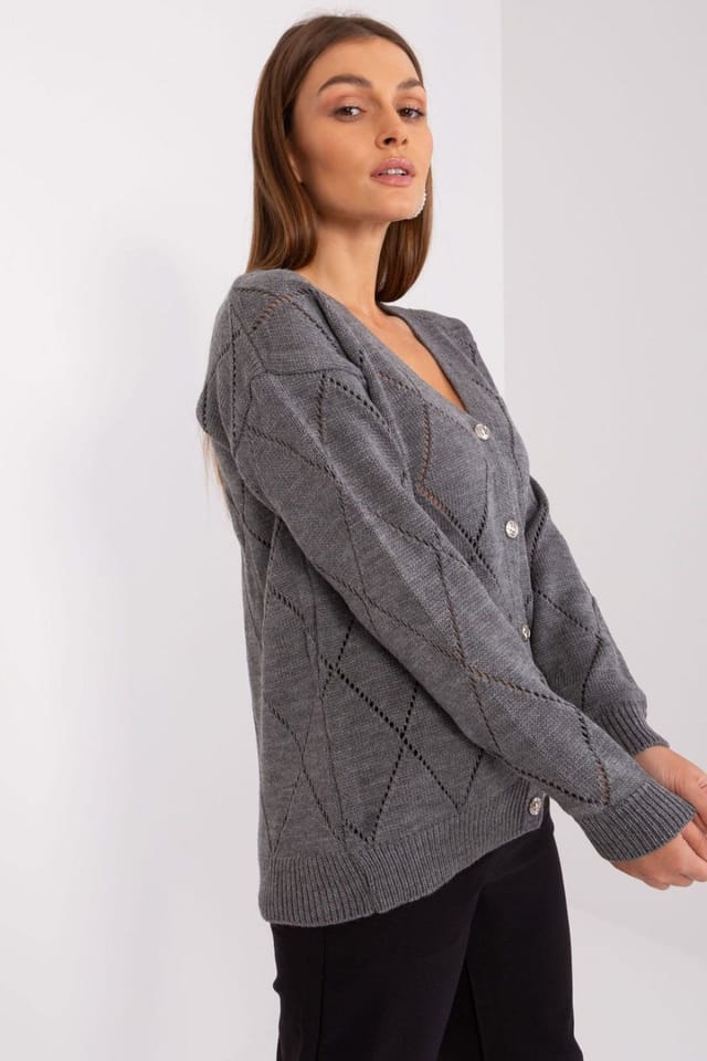 Love Lace Love Lace Women's Elegant Openwork V Neck Button Cardigan in Grey - 2