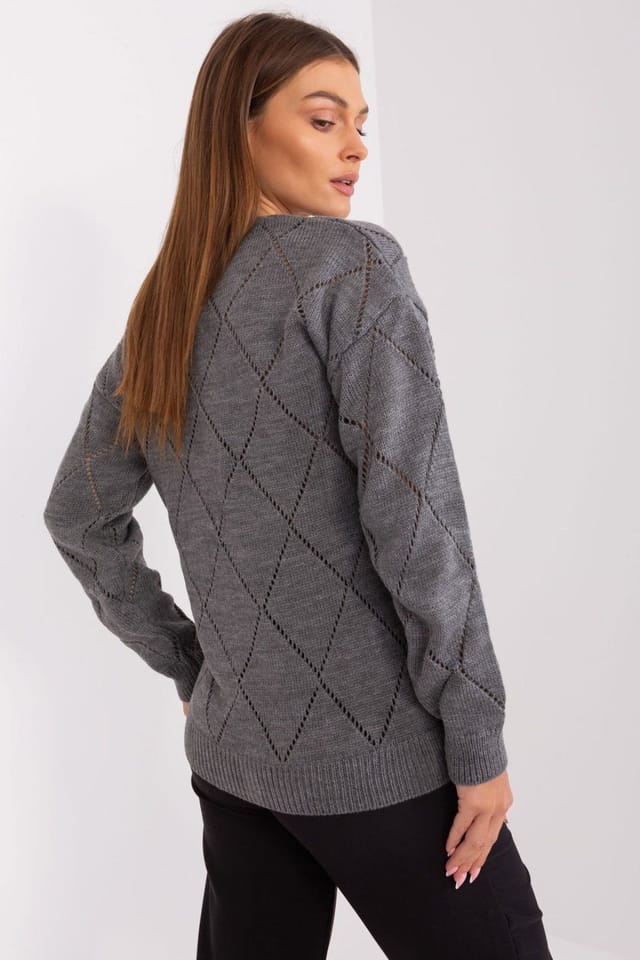Love Lace Love Lace Women's Elegant Openwork V Neck Button Cardigan in Grey - 3