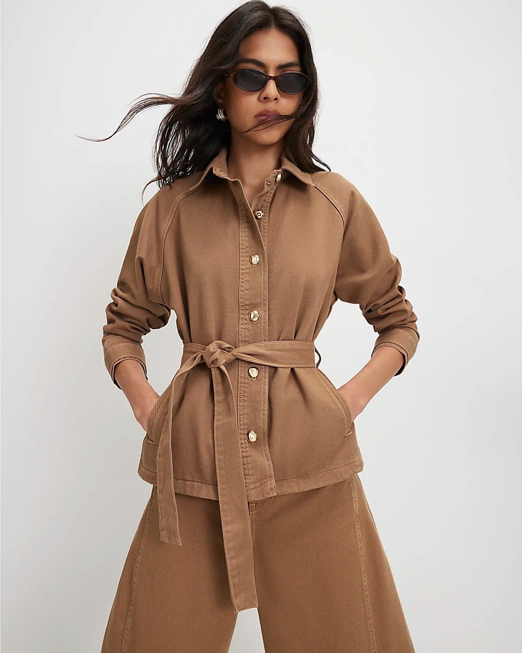 River Island River Island Womens Brown Denim Cropped Trench Jacket