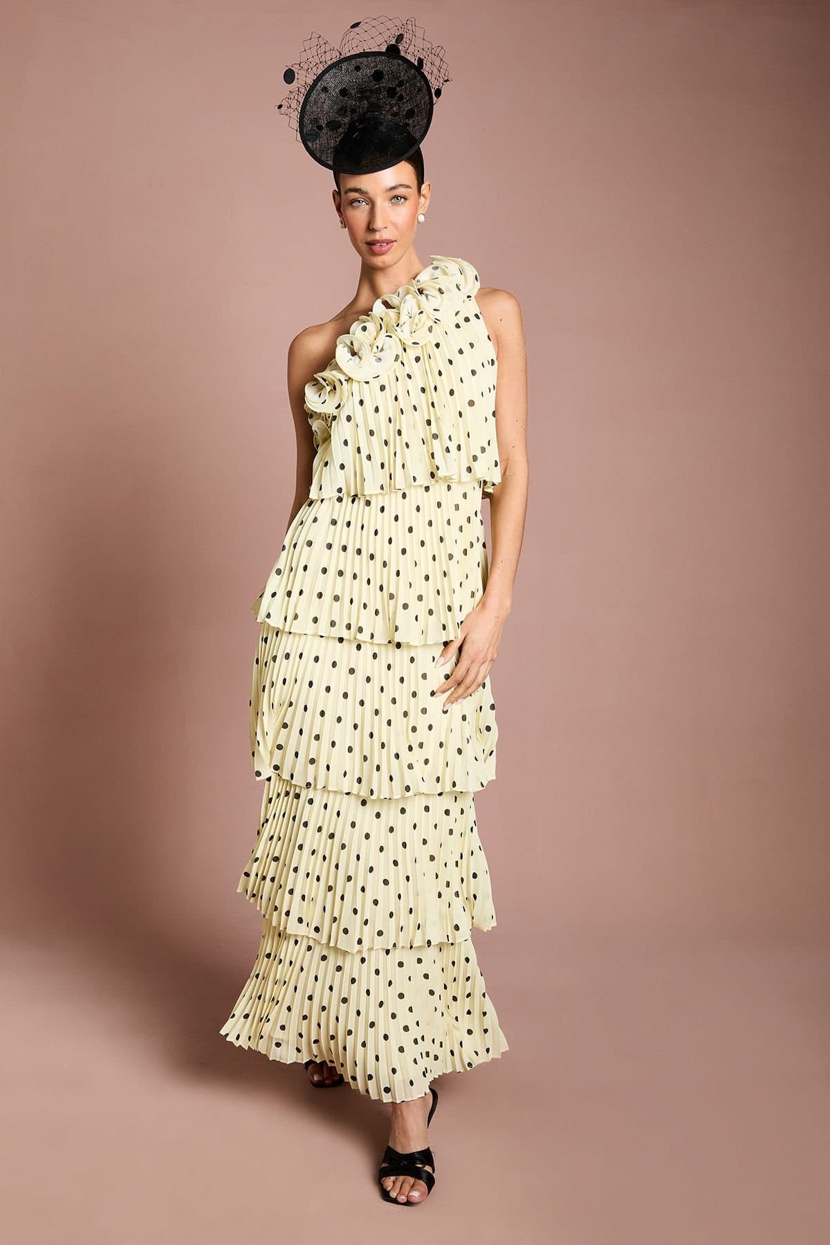 Coast Coast Women's Lisa Tan 3D Floral Spot Print Tiered Maxi Dress in Butter