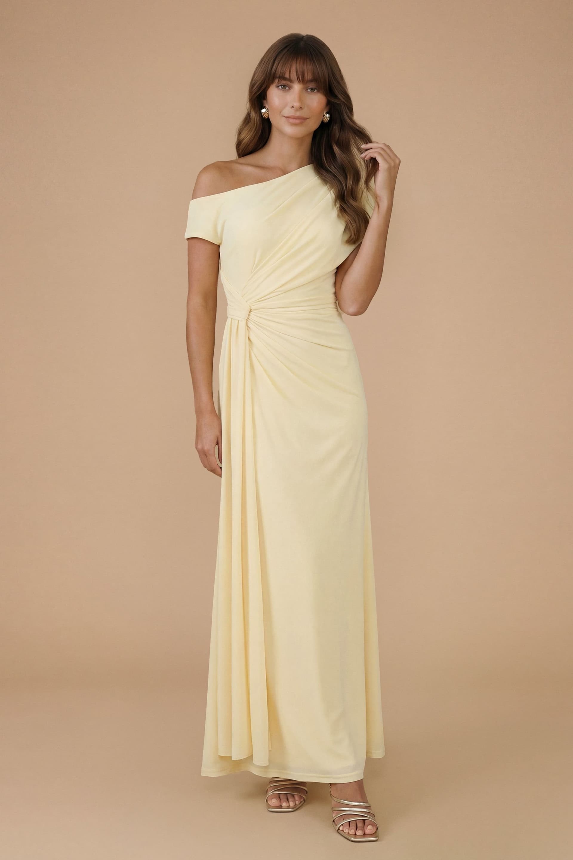 Oasis Oasis Women's Mesh Drop Shoulder Bridesmaid Dress in Butter