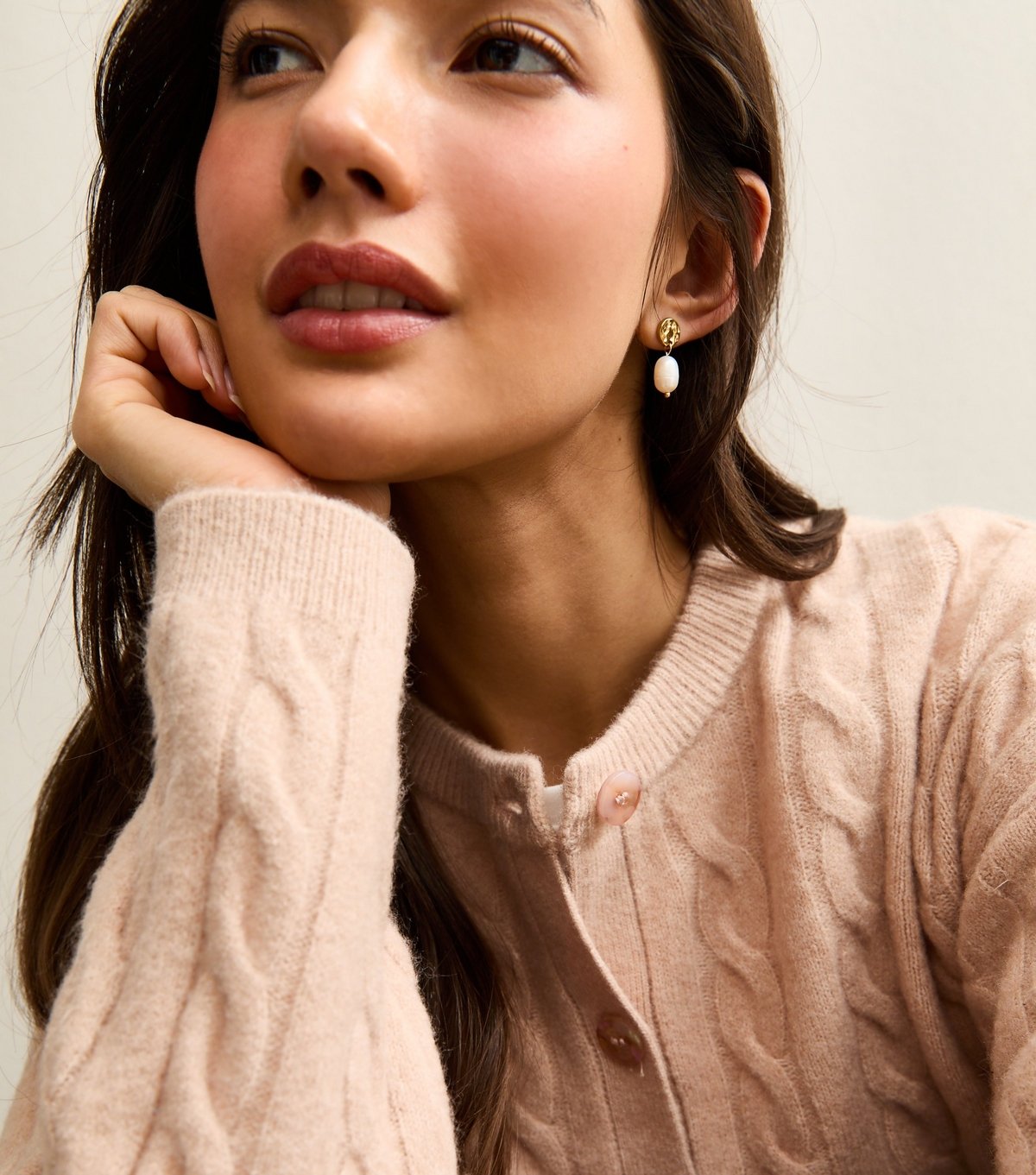 New Look Gold Tone Waterproof Beaten Faux Pearl Drop Earrings New Look - 2