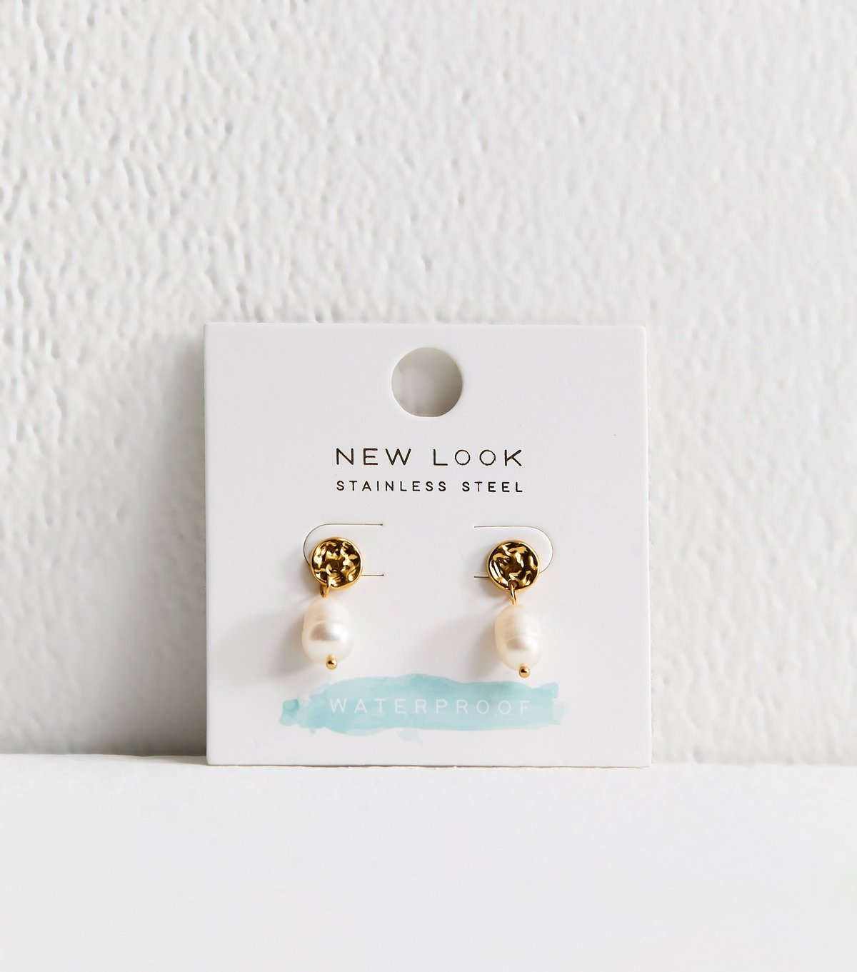 New Look Gold Tone Waterproof Beaten Faux Pearl Drop Earrings New Look - 3