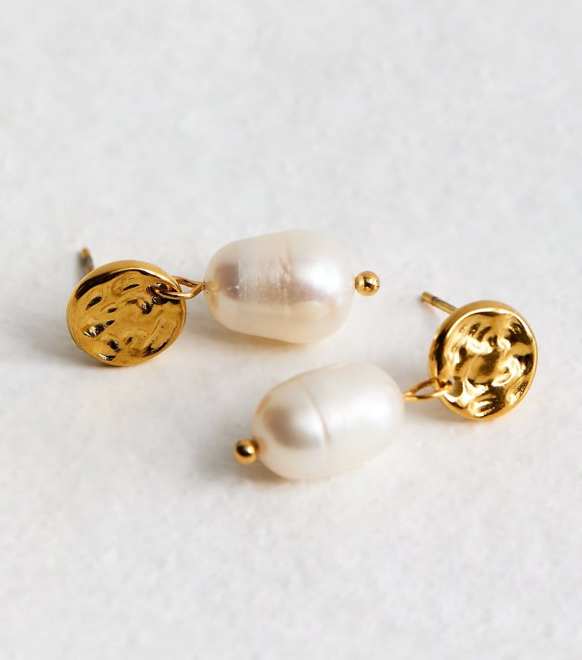 New Look Gold Tone Waterproof Beaten Faux Pearl Drop Earrings New Look - 4