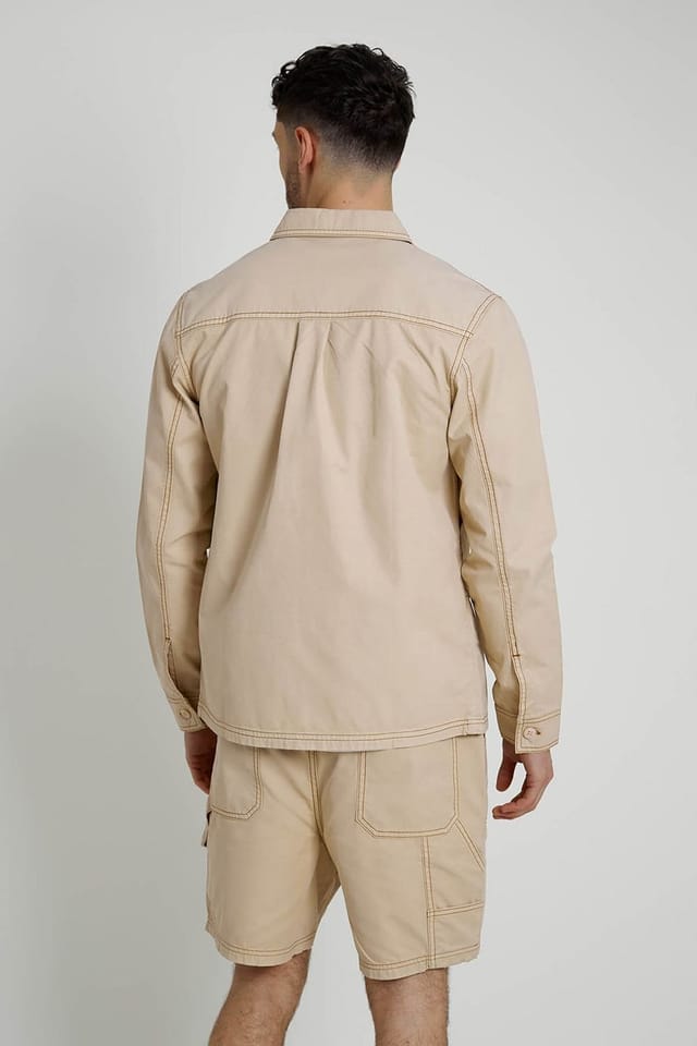 Native Youth Native Youth Men's Long Sleeve Carpenter Contrast Stitch Shirt in Stone - 2