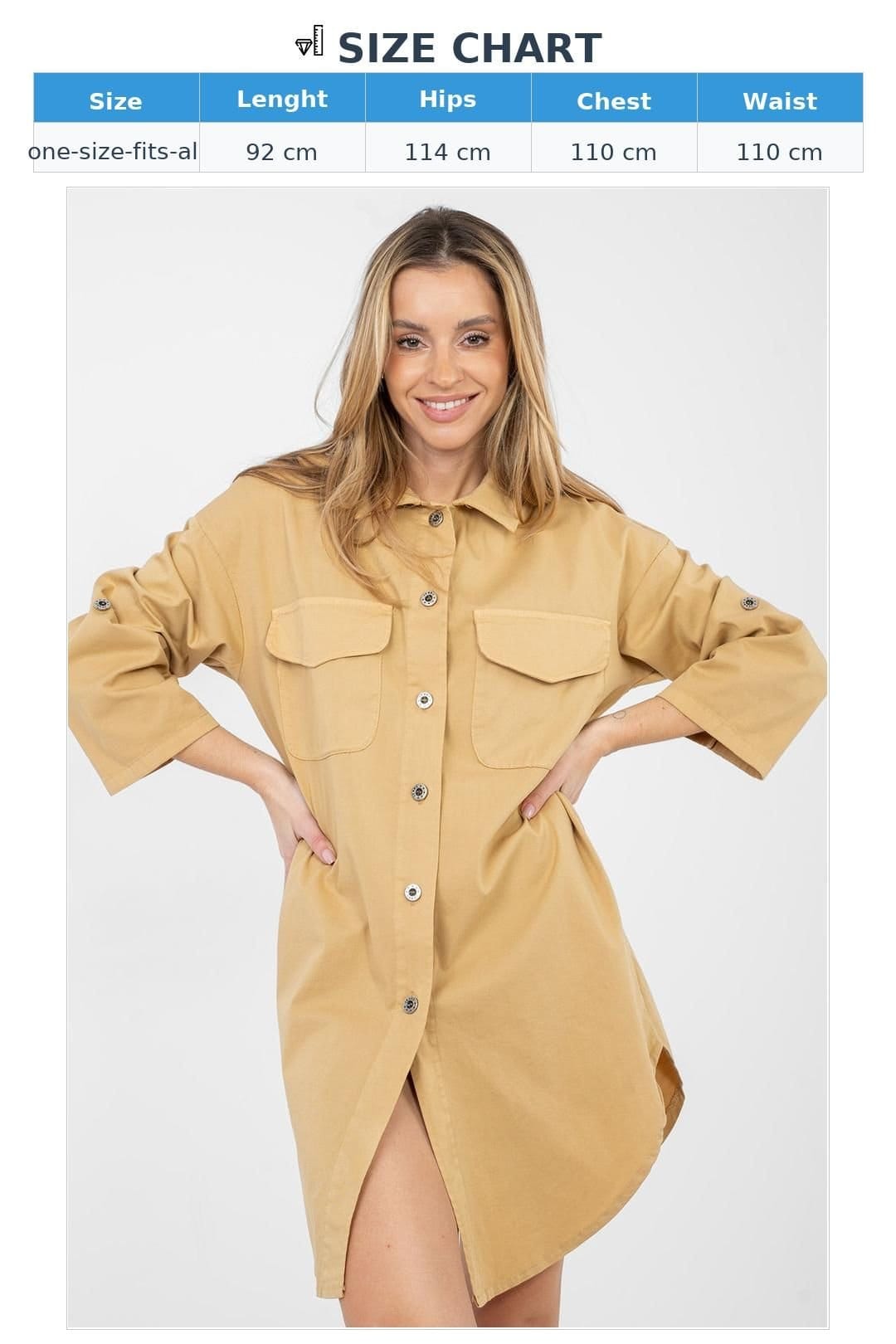 Love Lace Love Lace Women's Cotton Elastane Button Shirt Dress with Pockets in Camel - 4