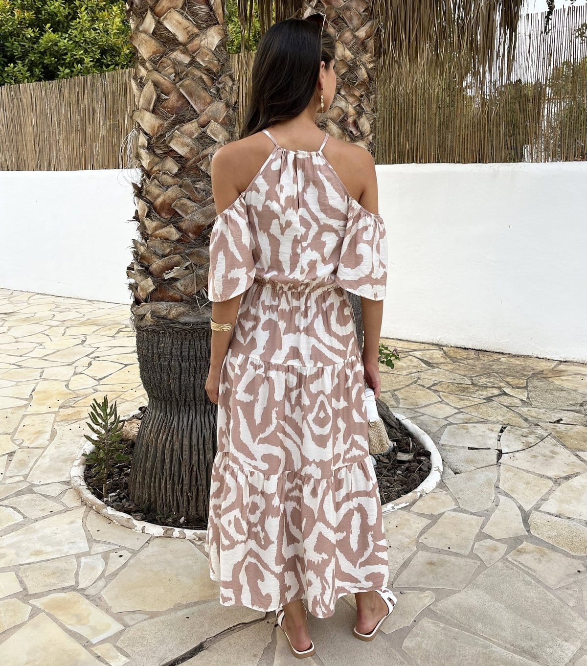 AX Paris Women's Stone Abstract Print Cold Shoulder Midi Dress AX Paris New Look - 3