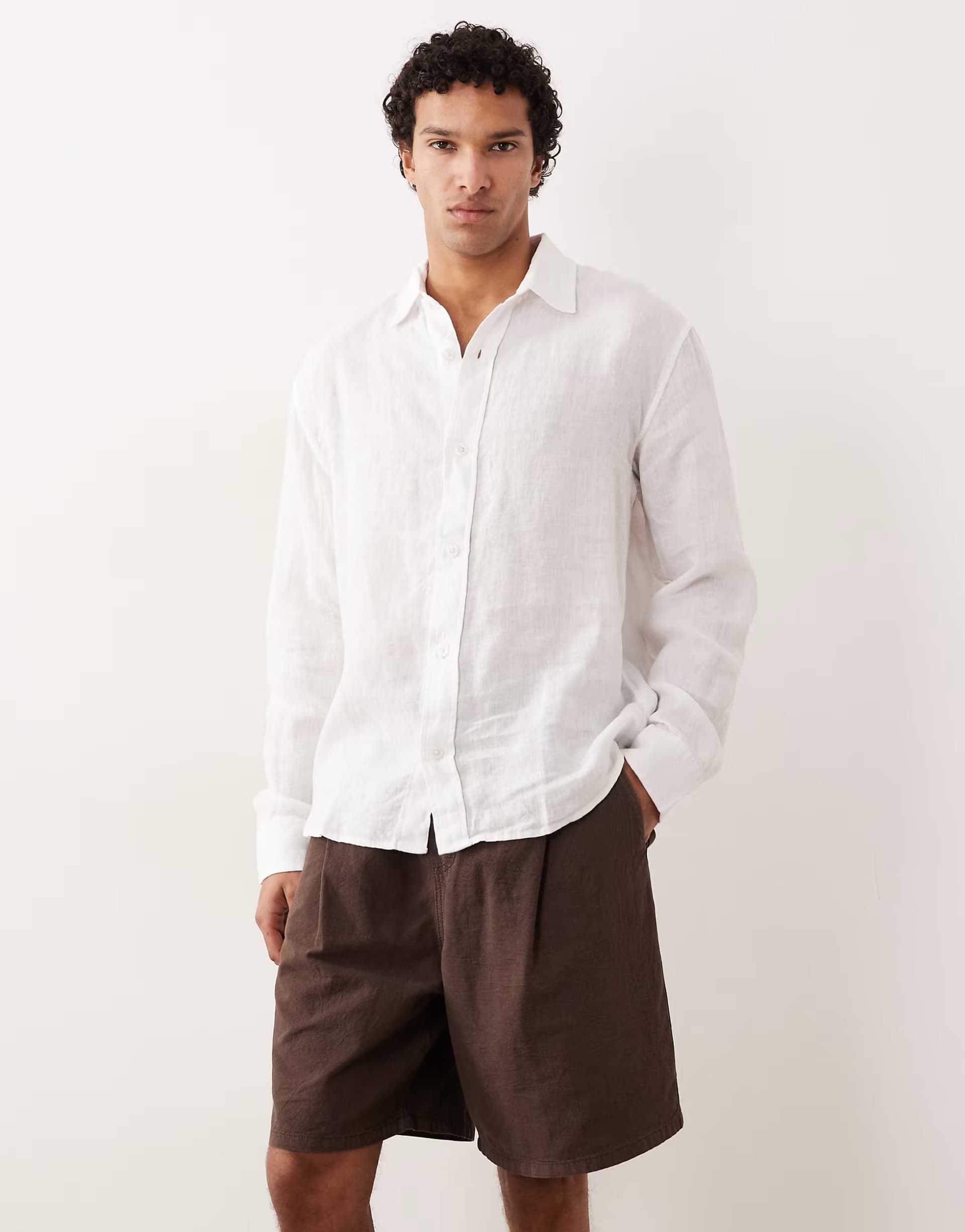 ASOS ASOS Abercrombie & Fitch Long Sleeve Linen Shirt in White