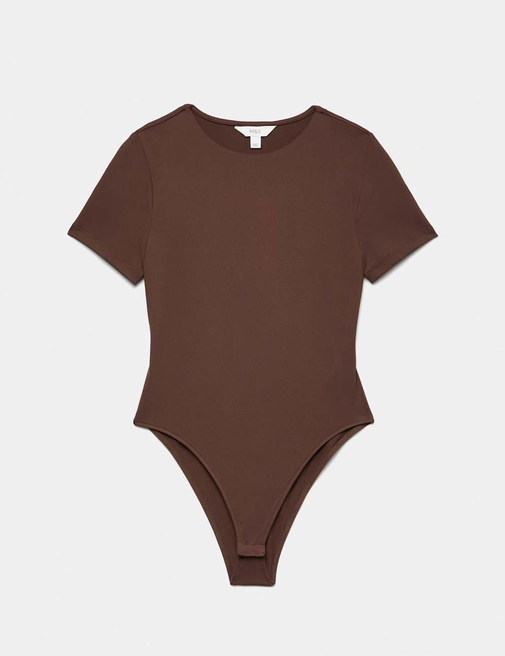 Marks & Spencer M&S Crew Neck Short Sleeve Fitted Bodysuit Chocolate - 1