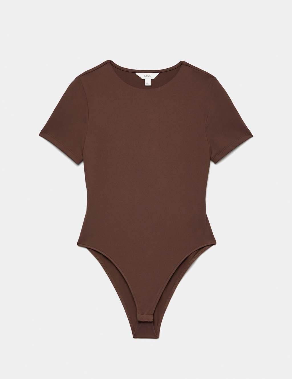 Marks & Spencer M&S Crew Neck Short Sleeve Fitted Bodysuit Chocolate