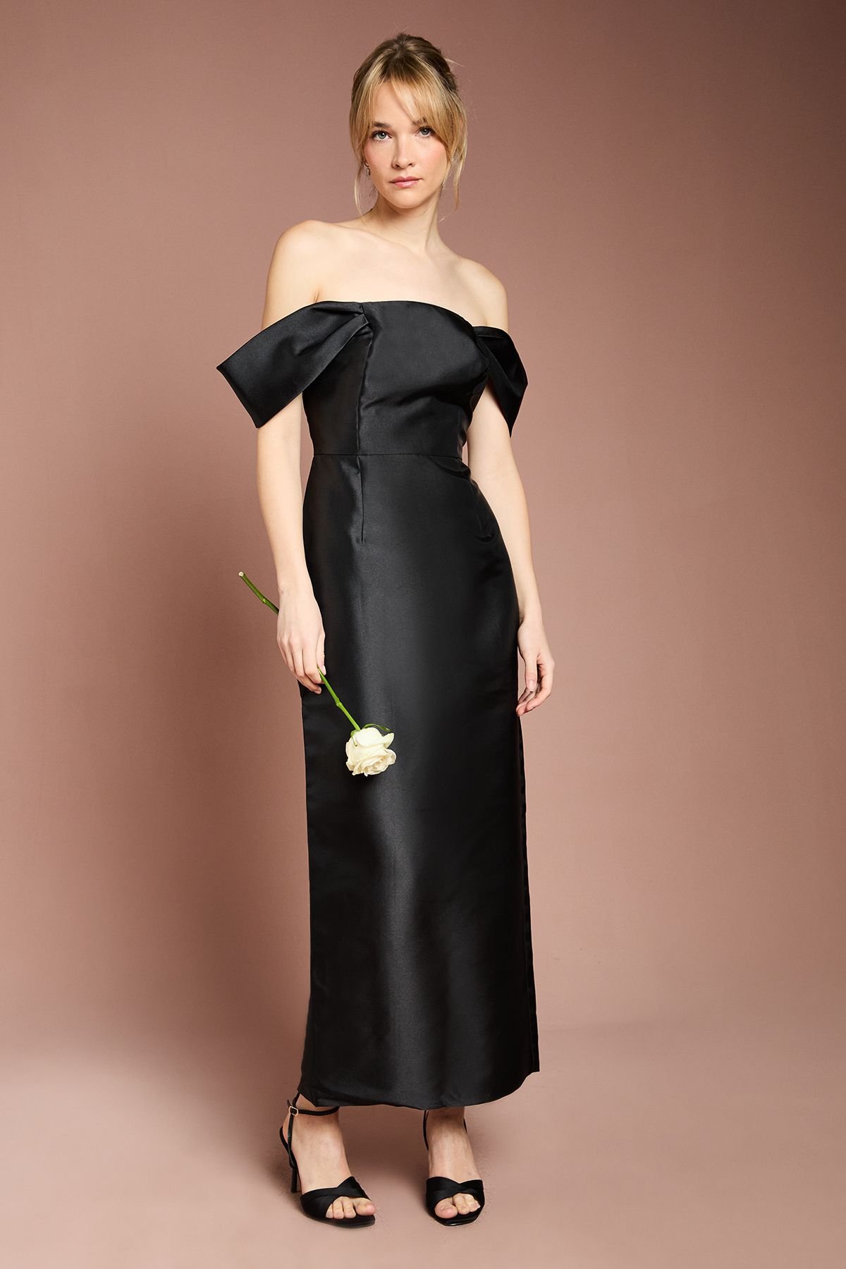 Coast Coast Women's Honoured Twill Bardot Column Midi Bridesmaid Dress in Black - 2