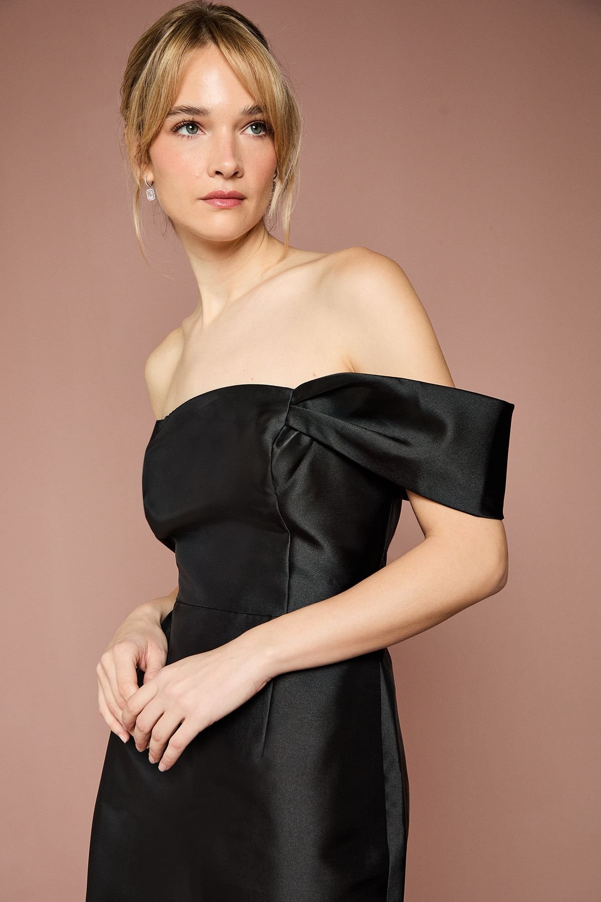 Coast Coast Women's Honoured Twill Bardot Column Midi Bridesmaid Dress in Black - 4