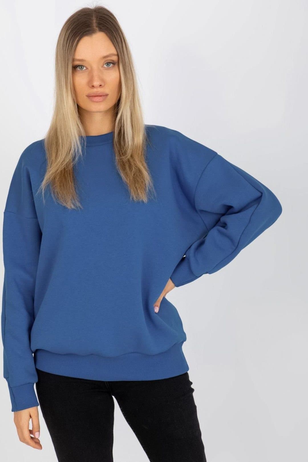 Love Lace Love Lace Women's Warm Cotton Loose Fit Crew Sweatshirt in Blue