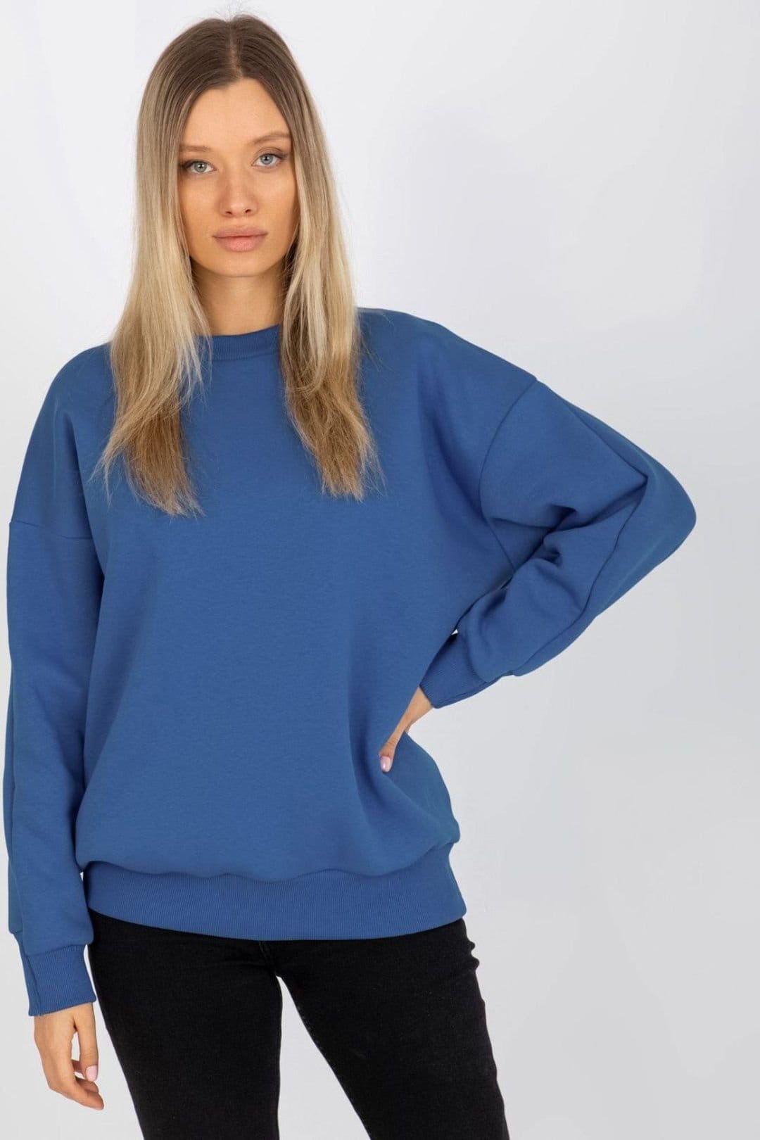Love Lace Blue Cotton Loose Fit Crew Sweatshirt
