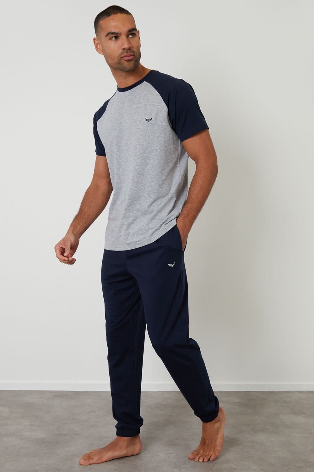 Threadbare Threadbare Men's Raglan Short Sleeve Lounge Set in Navy