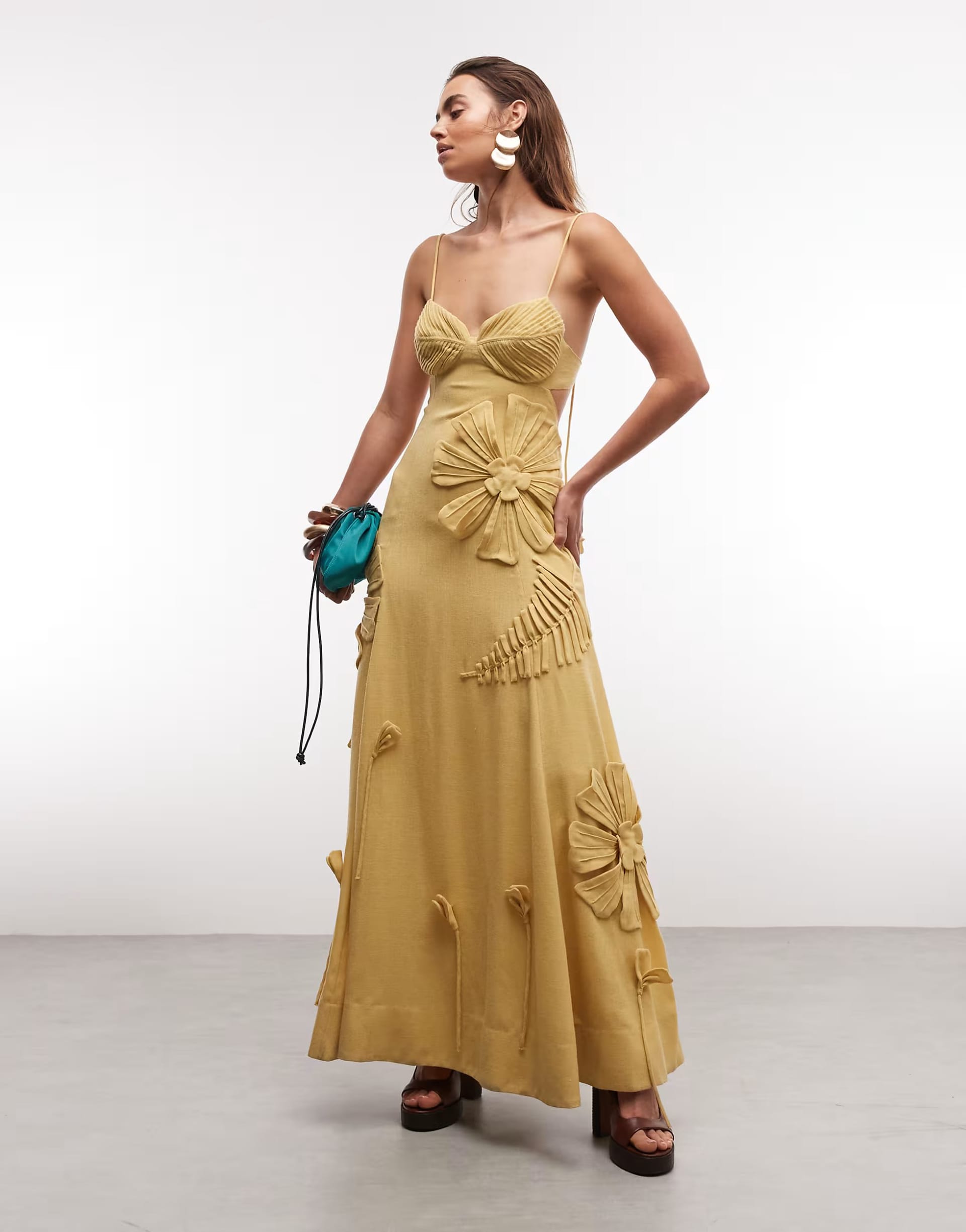 ASOS Yellow Floral Appliqué Maxi Dress