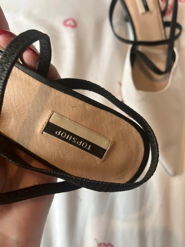 Topshop Black white monochrome block colour pointed toe strappy ankle strap stiletto kitten heels