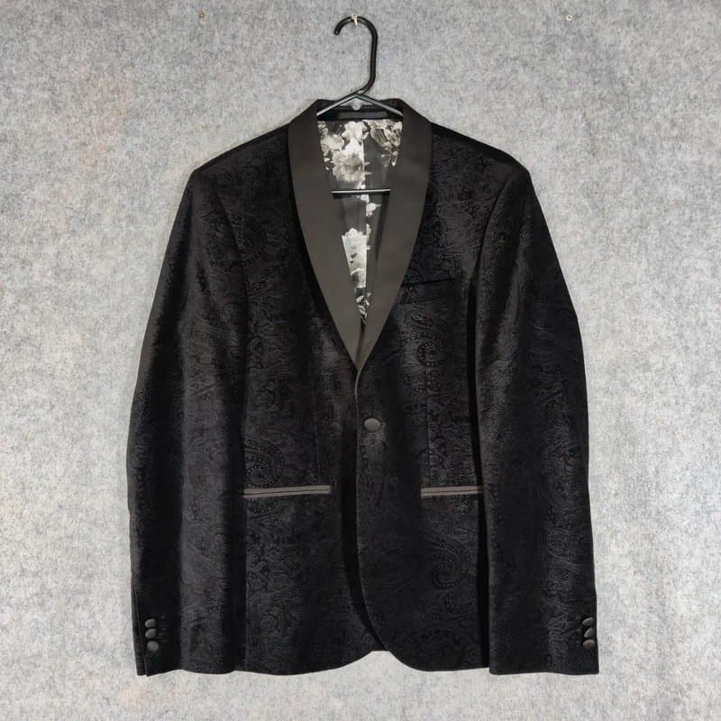 Next Next Tuxedo Jacket Size 38R Slim Black Velvet Baroque Paisley Smoking Dinner