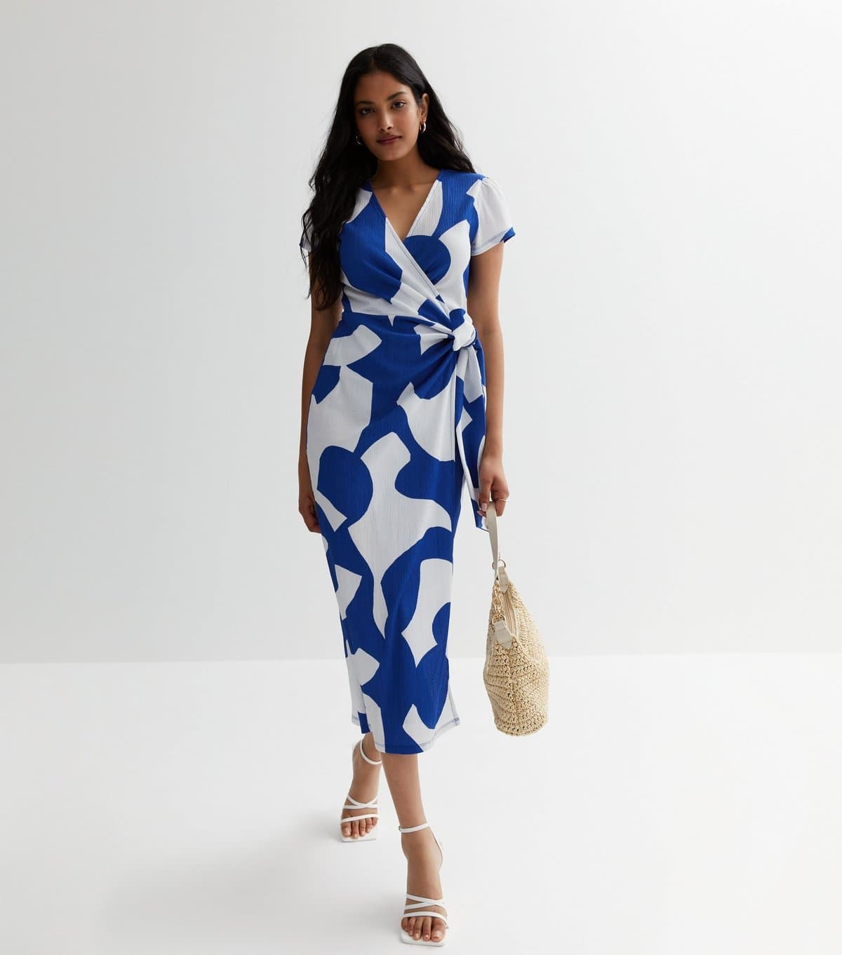 New Look Women's Blue Abstract Wrap Midi Dress New Look
