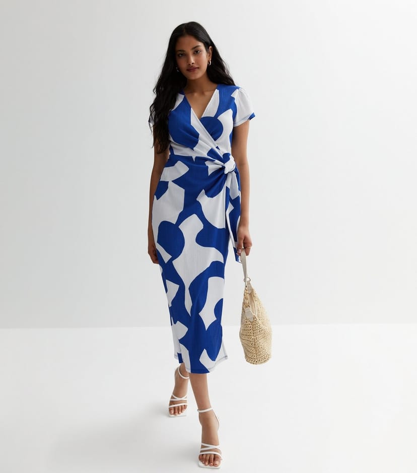New Look Women's Blue Abstract Wrap Midi Dress New Look - 1