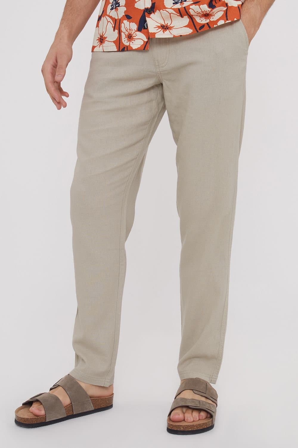 Threadbare threadbare Men's 'Annual' Linen Blend Casual Trousers in Stone