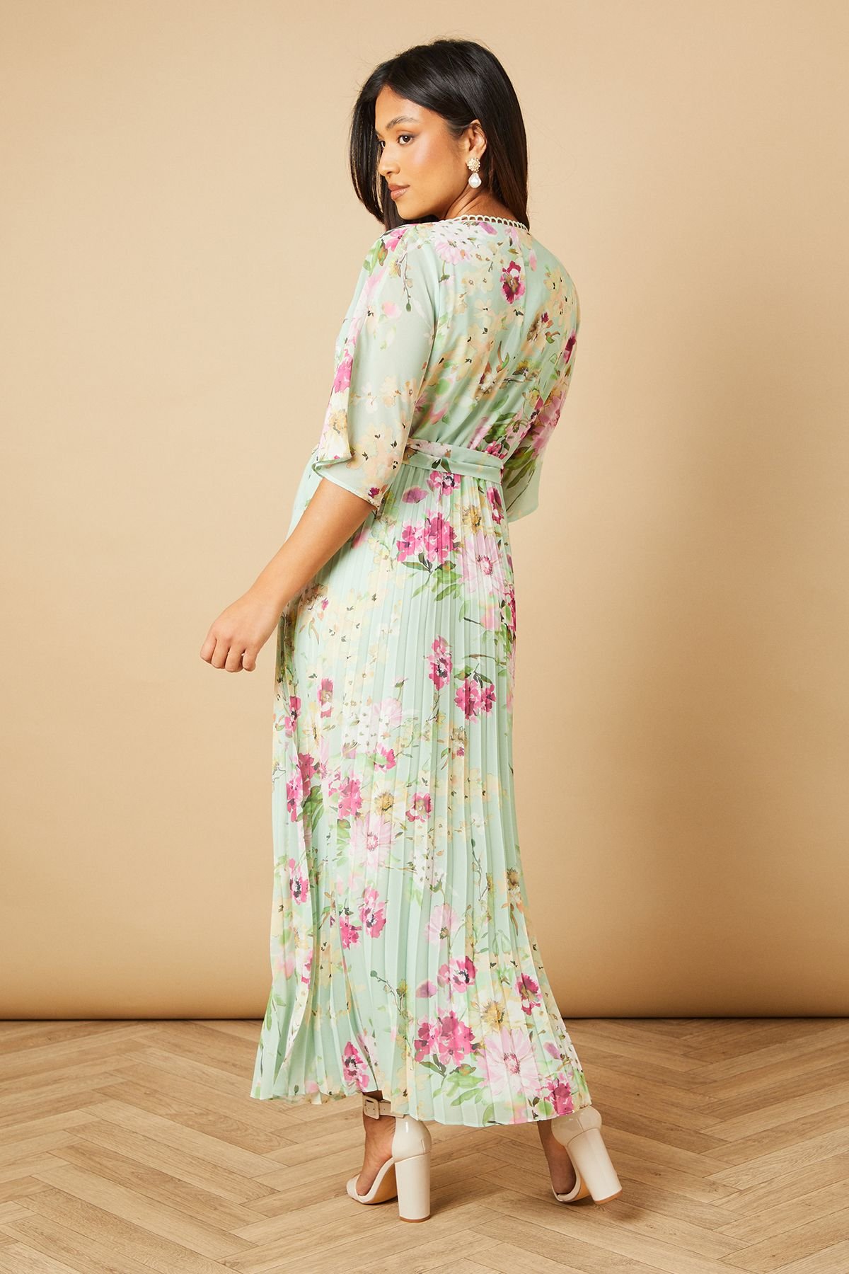 Oasis Oasis Women's Petite Occasion Kimono Sleeve Pleated Midi Dress in Sage - 4