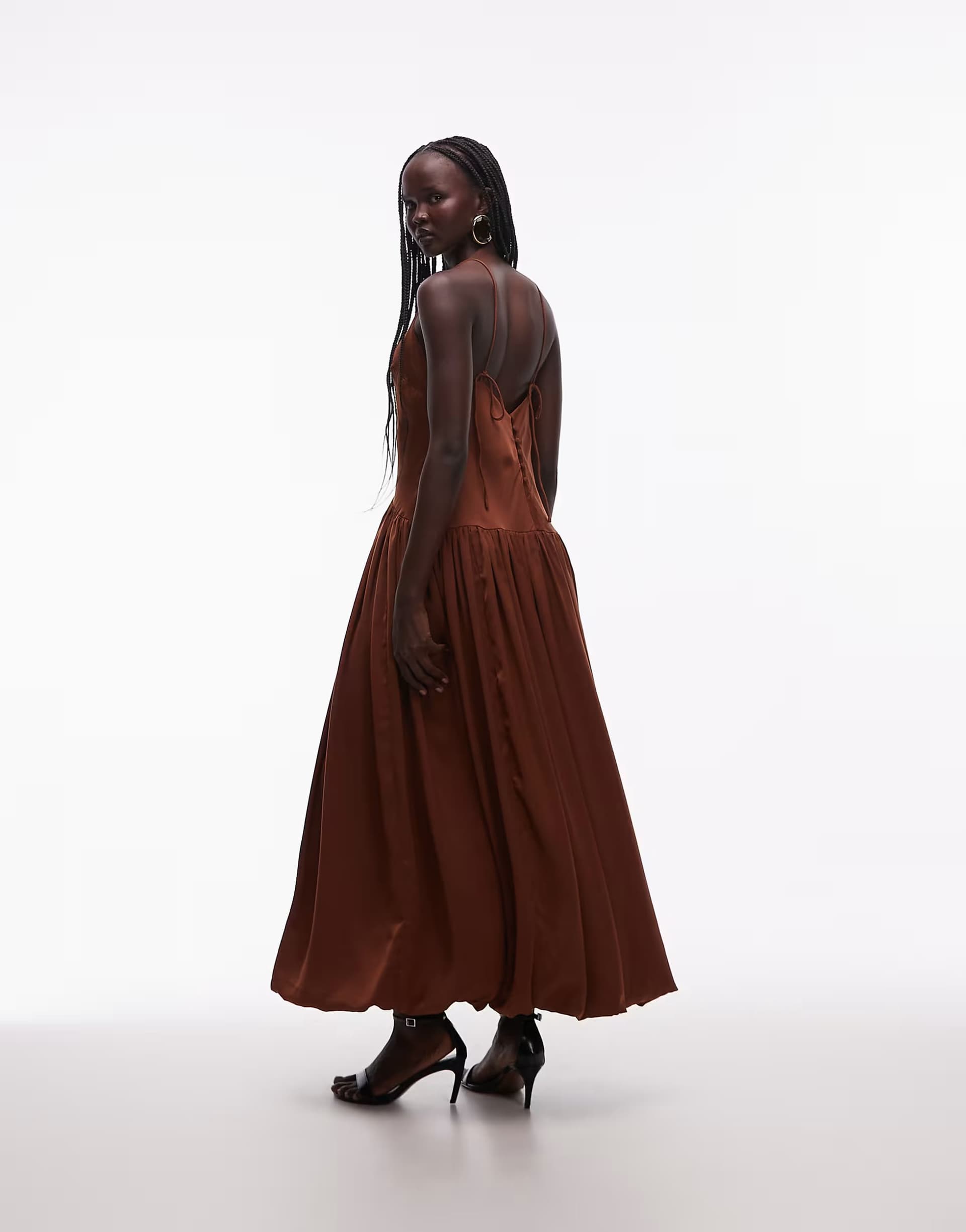 ASOS ASOS DESIGN bias cut midaxi dress with bubble skirt in chocolate