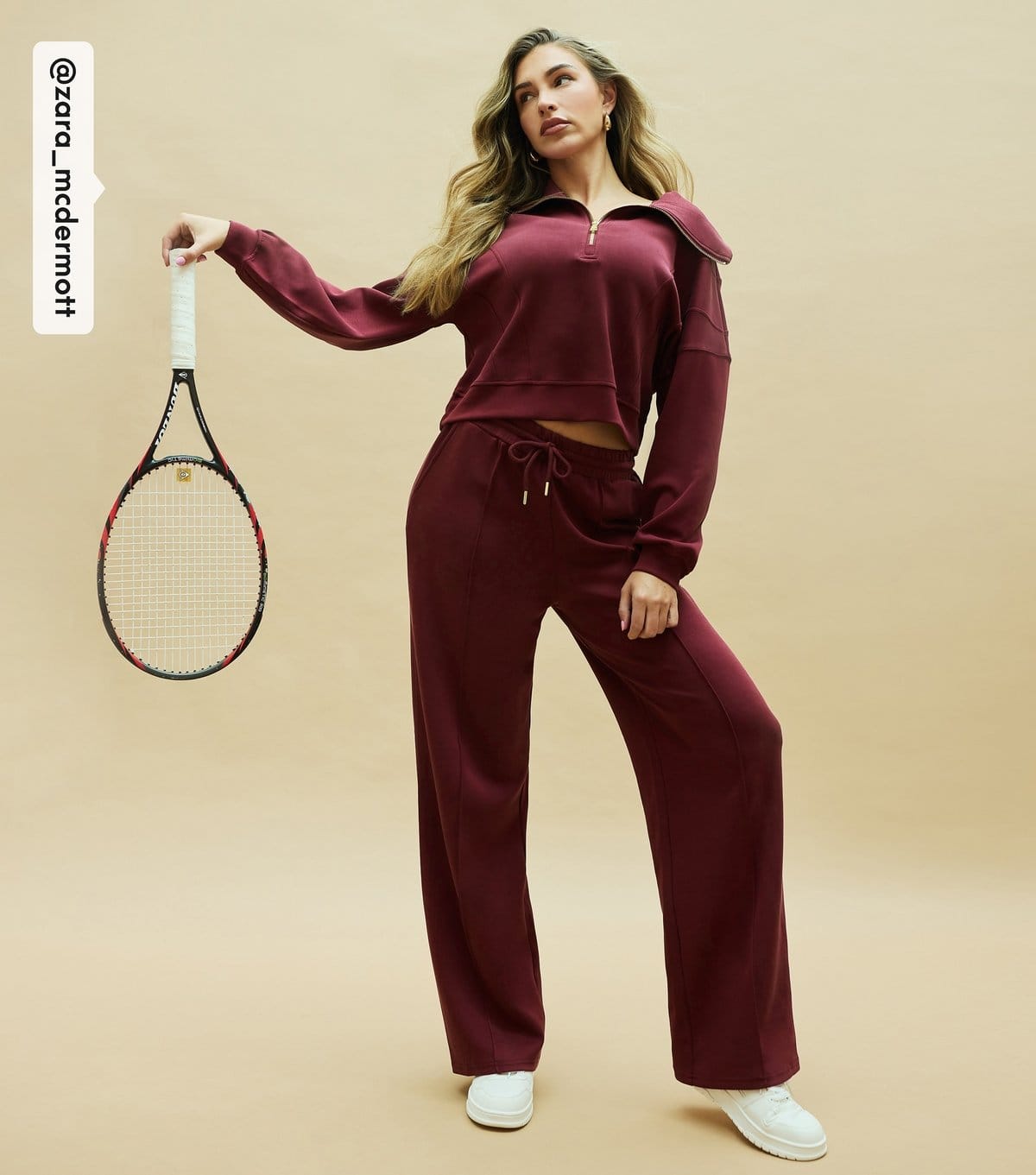 Rise Women's by Zara McDermott Burgundy Jersey Wide Leg Joggers Rise New Look - 1