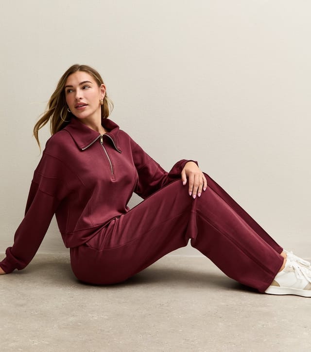 Rise Women's by Zara McDermott Burgundy Jersey Wide Leg Joggers Rise New Look - 2