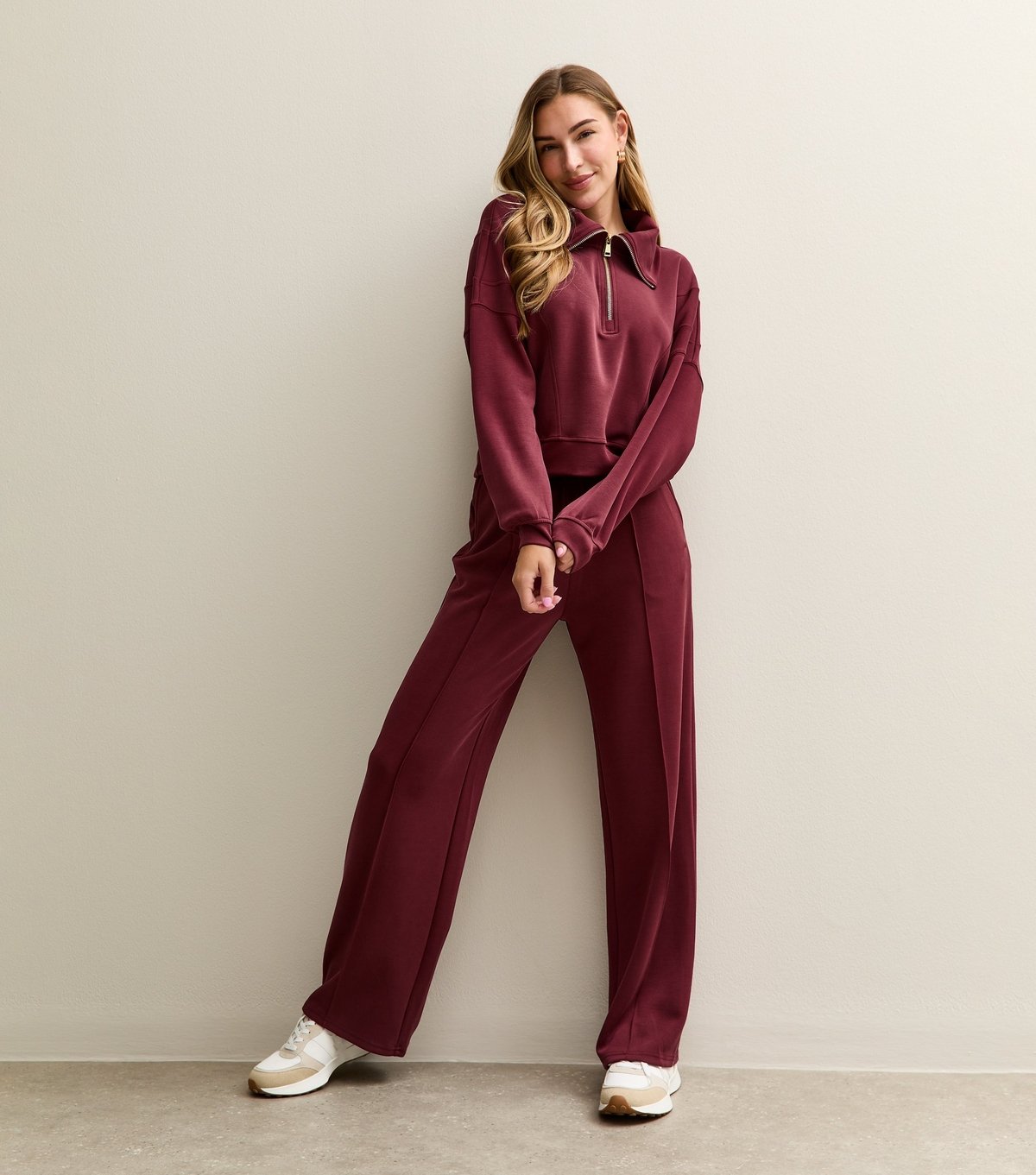 Rise Women's by Zara McDermott Burgundy Jersey Wide Leg Joggers Rise New Look - 3