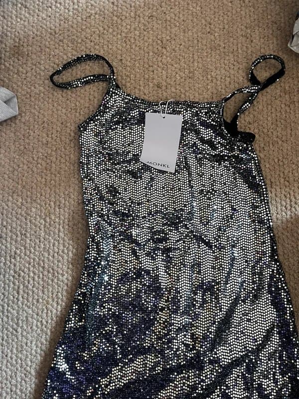 Bershka Monki sequin sparkle size 6 dress silver
