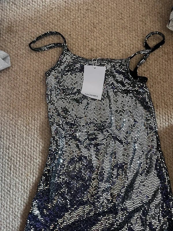Bershka Monki sequin sparkle size 6 dress silver - 1