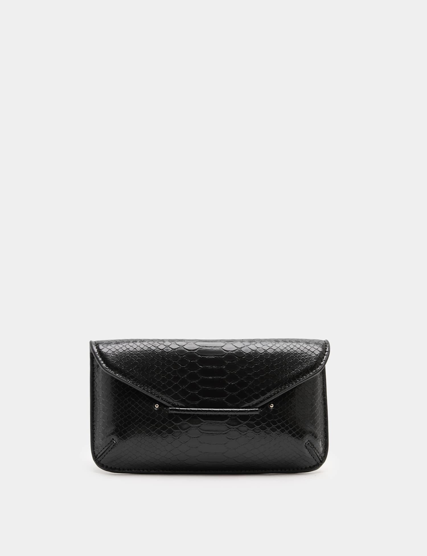 Marks & Spencer M&S Faux Leather Snake Print Mini Clutch Bag Black