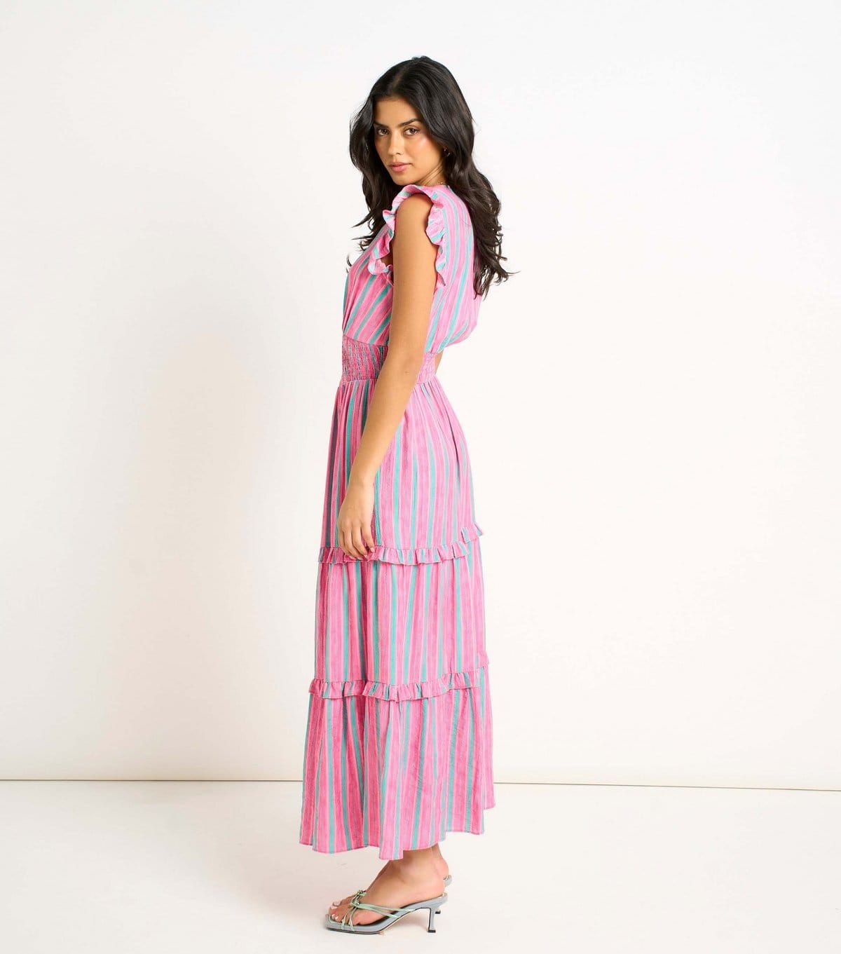 Gini London Women's Pink Summer Stripe Waisted Maxi Dress Gini London New Look - 4