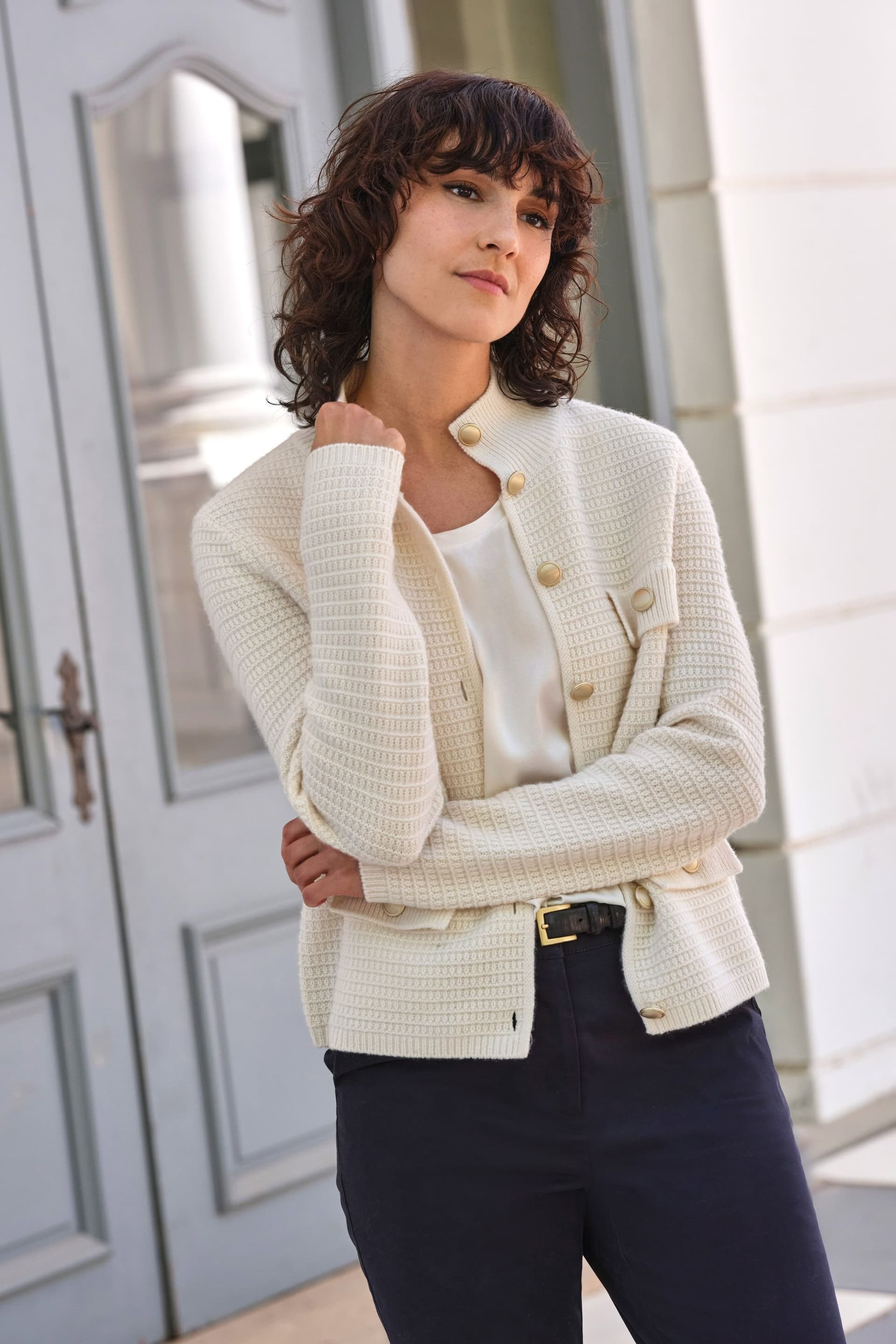 Pure Collection Pure Collection Cream Wool Cashmere Textured Jacket