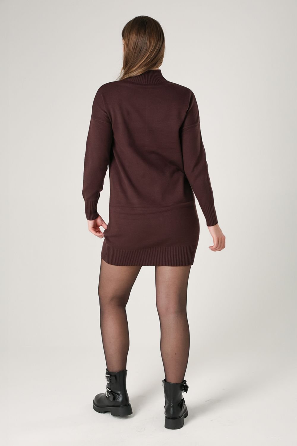 French Connection French Connection Women's Cosy Soft Touch High Neck Seam Jumper Mini Dress in Brown - 2